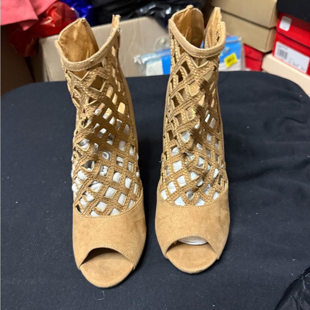 Tan Peep-Toe Women Shoes